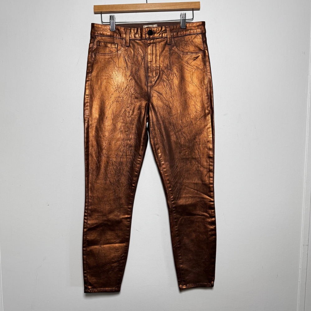 L'AGENCE Margot Skinny Jeans Womens 32 Bronze Foil High Rise Metallic Pine Bark